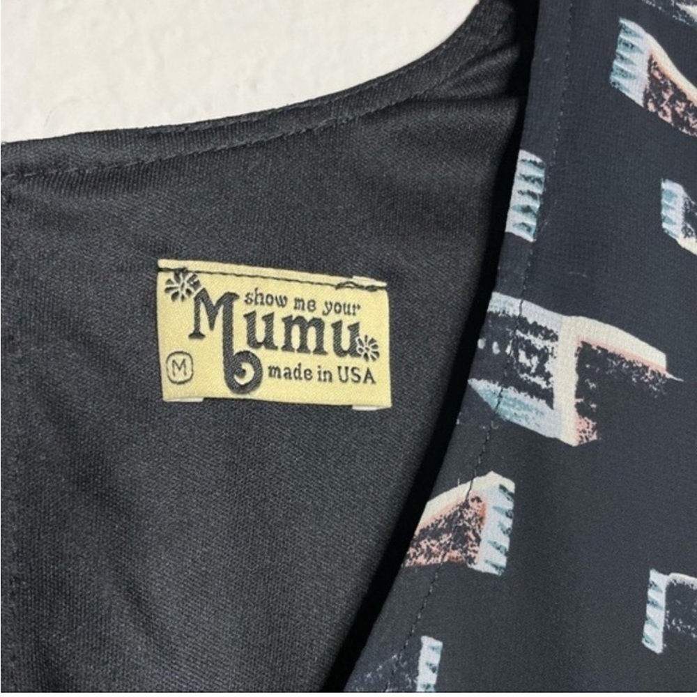 Show Me Your Mumu Black Geometric Tribal Print V-Neck‎ Long Sleeve Mini Dress M - Picture 8 of 9